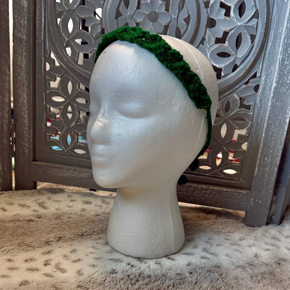 Dark green clamshell crochet headband festival boho earth girl bohemian hippie